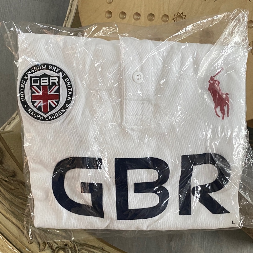 Ralph Lauren GBR White Polo with Red and Navy Blue Accents